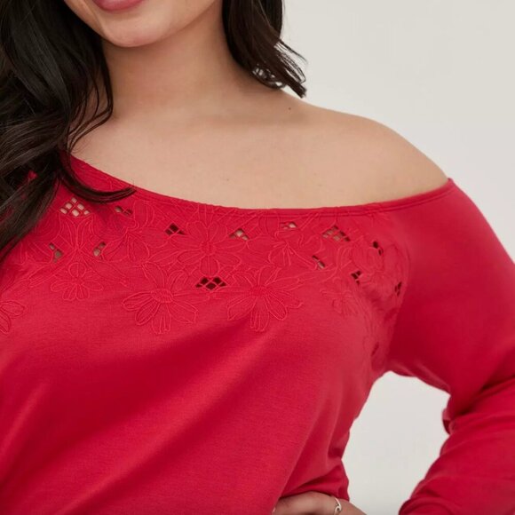 TORRID 2 Plus Size Off Shoulder Lt Weight French Terry Embroidered Sweatshirt - Picture 5 of 14